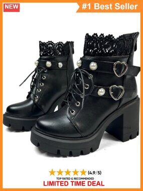 Platform Combat Boots Chunky High Heeled Ankle Boot